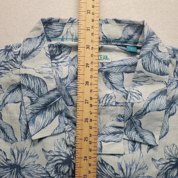 Tenth Ocean Mens Blue White Floral Linen Blend Button Up Shirt US Size Large - Picture 4 of 11